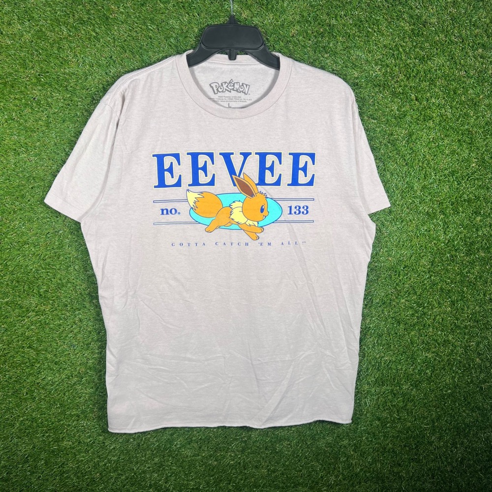 Pokemon Eevee No 133 Graphic T-Shirt‎ Mens Large Heather Tan Short Sleeve Tee